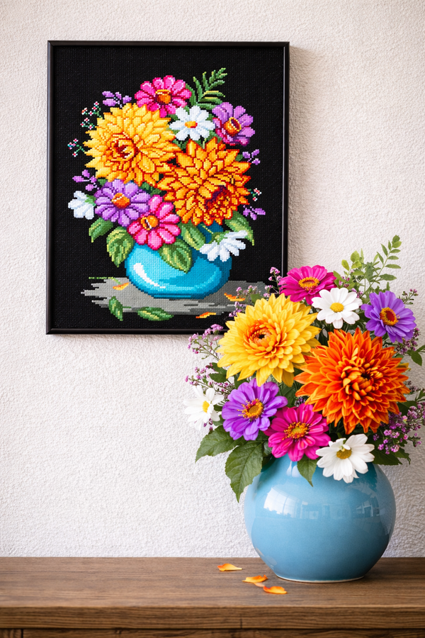 DIY Printed Tapestry Kit “A Bouquet of Dahlias” Needlepoint Kit