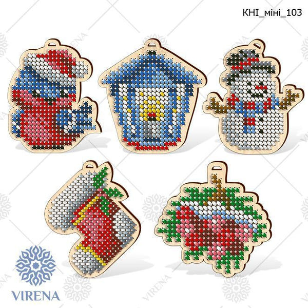 Christmas Bead Embroidery Kit Christmas toys Set 5 pcs Christmas tree toys