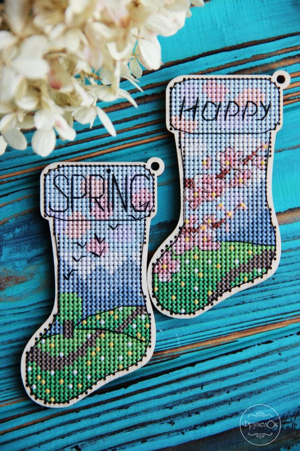 DIY cross stitch kit on wood