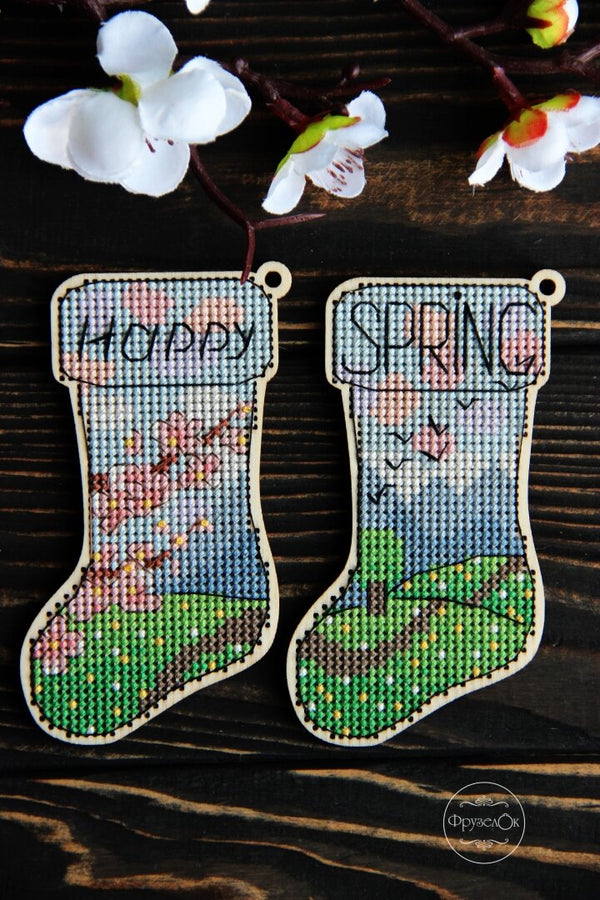 DIY cross stitch kit on wood