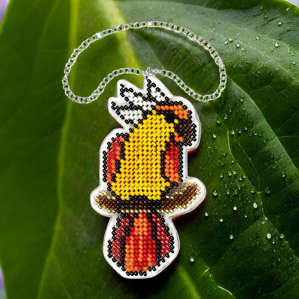 Bead embroidery kit on a plastic base