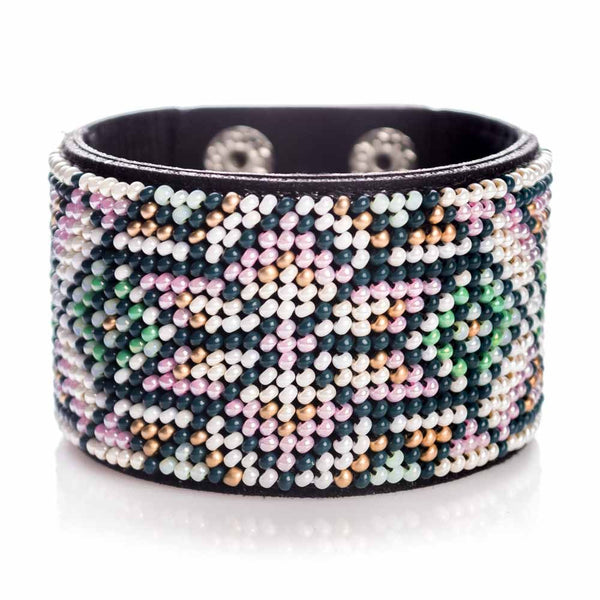 Bead embroidery kit on artificial leather Bracelet (4х22cm) FLBB-114 Black
