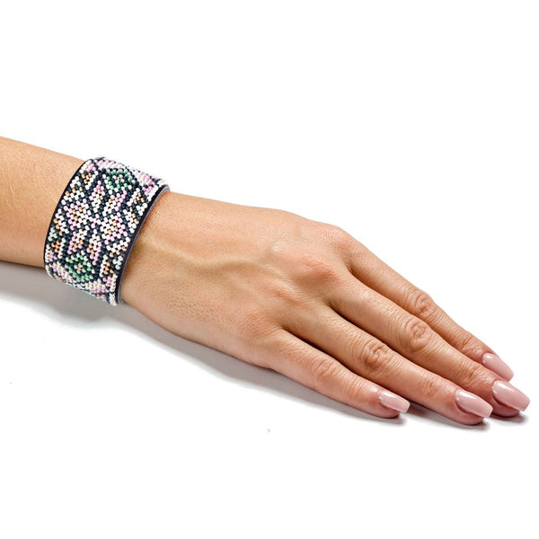 Bead embroidery kit on artificial leather Bracelet (4х22cm) FLBB-114 Black