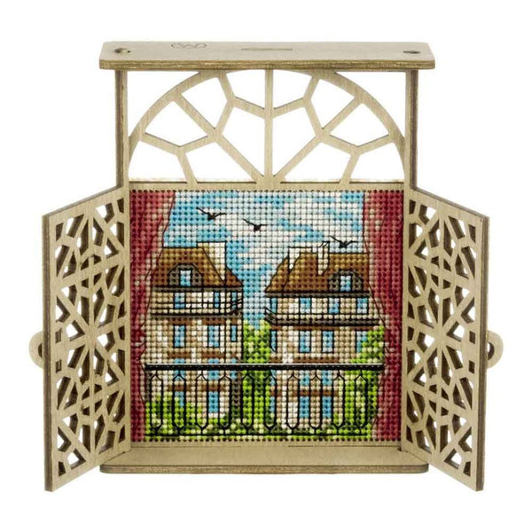 Wooden Window Embroidery Kit with Shutters «Balcony in Paris»