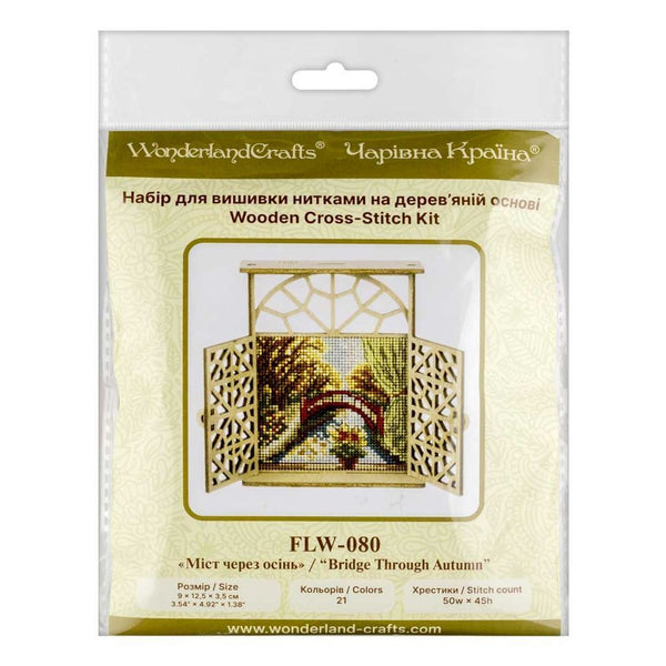 Wooden Window Embroidery Kit with Shutters «Bridge Through Autumn»