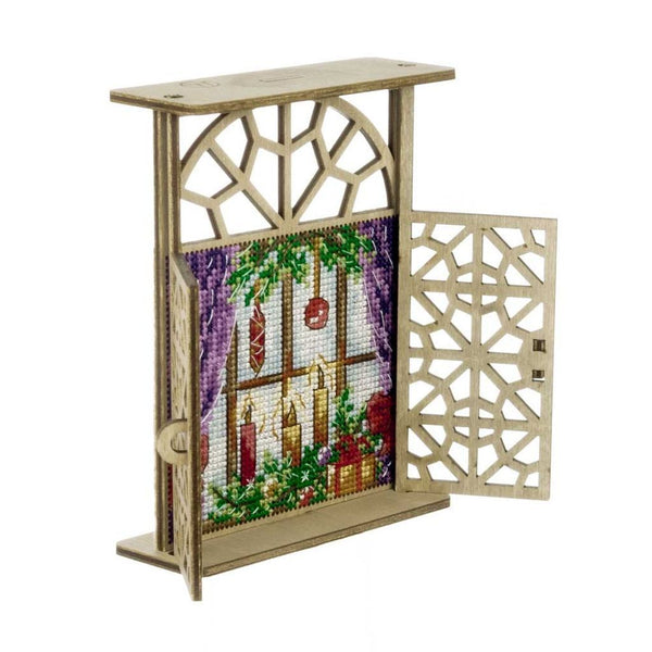 Wooden Window Embroidery Kit with Shutters «Festive Windowsill»