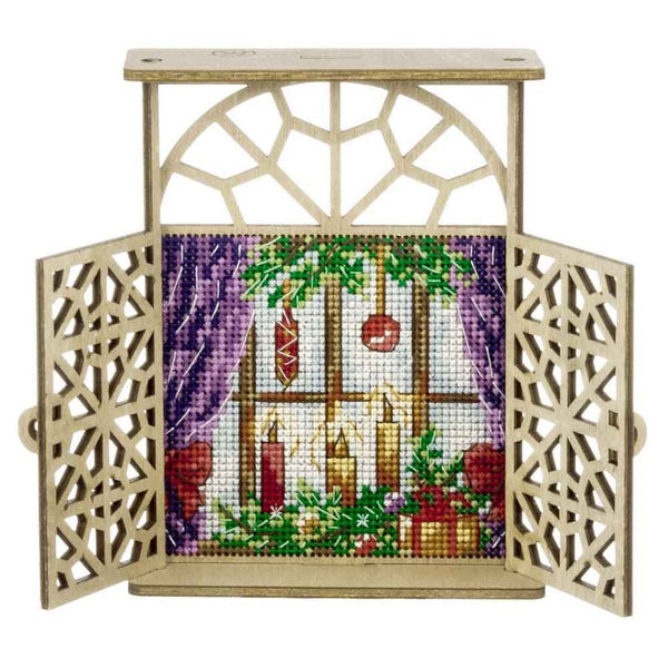 Wooden Window Embroidery Kit with Shutters «Festive Windowsill»