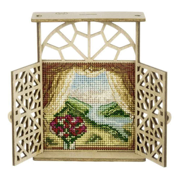 Wooden Window Embroidery Kit with Shutters «Quiet Beyond the Curtains»