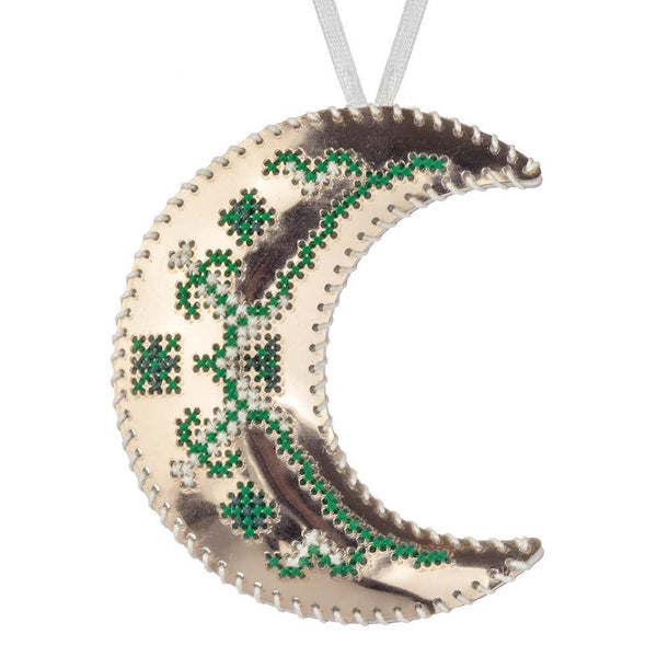 Cross Stitch Kit “Crescent Moon Christmas Ornament” DIY Christmas Ornament on Faux Leather