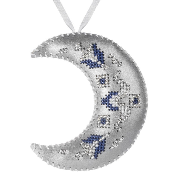 Cross Stitch Kit “Crescent Moon Christmas Ornament” DIY Christmas Ornament on Faux Leather