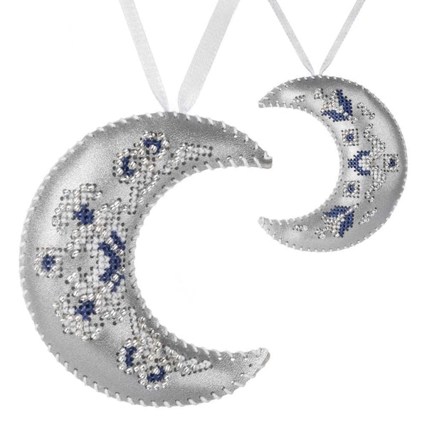 Cross Stitch Kit “Crescent Moon Christmas Ornament” DIY Christmas Ornament on Faux Leather