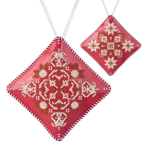 Cross Stitch Kit “Mini Pillow Christmas Ornament” DIY Christmas Ornament on Faux Leather