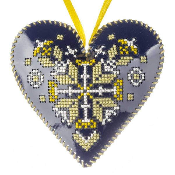 Cross Stitch Kit “Heart Christmas Ornament” DIY Christmas Ornament on Faux Leather