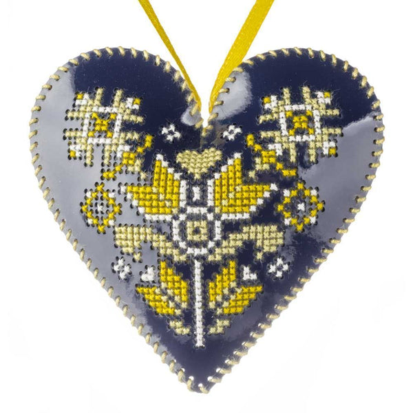 Cross Stitch Kit “Heart Christmas Ornament” DIY Christmas Ornament on Faux Leather