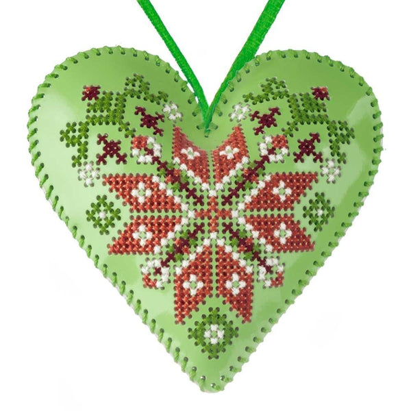 Cross Stitch Kit “Heart Christmas Ornament” DIY Christmas Ornament on Faux Leather