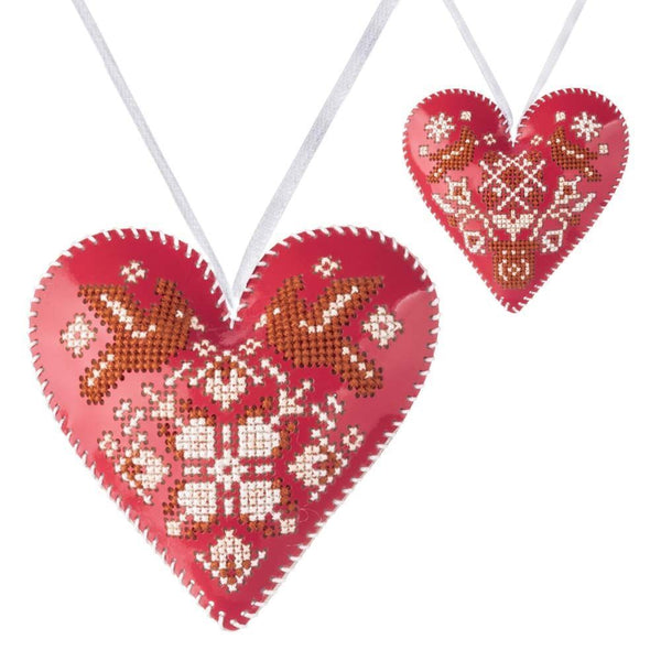 Cross Stitch Kit “Heart Christmas Ornament” DIY Christmas Ornament on Faux Leather