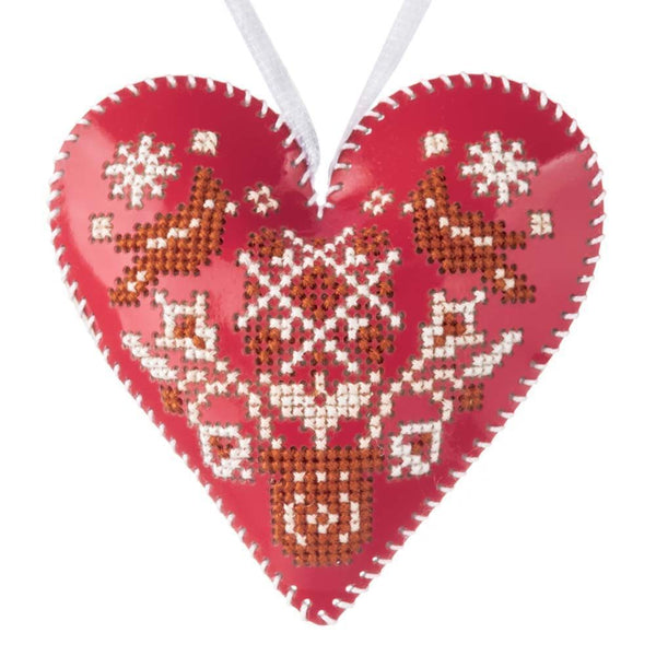 Cross Stitch Kit “Heart Christmas Ornament” DIY Christmas Ornament on Faux Leather