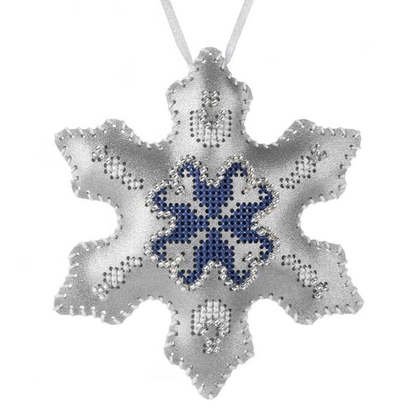 Cross Stitch Kit “Snowflake Christmas Ornament” DIY Christmas Ornament on Faux Leather