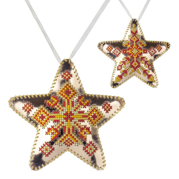 Cross Stitch Kit “Star Christmas Ornament” DIY Christmas Ornament on Faux Leather