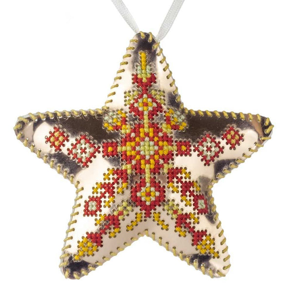 Cross Stitch Kit “Star Christmas Ornament” DIY Christmas Ornament on Faux Leather