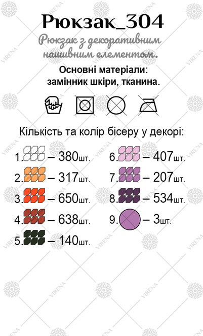 Bead embroidery kit for a backpack