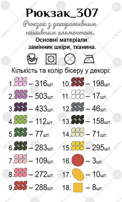 Bead embroidery kit for a backpack