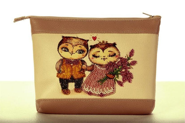DIY Bead Embroidery kit Leatherette cosmetic bag