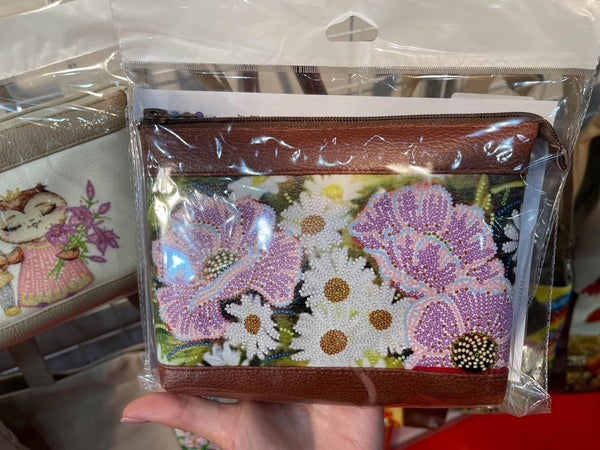 DIY Bead Embroidery kit Leatherette cosmetic bag