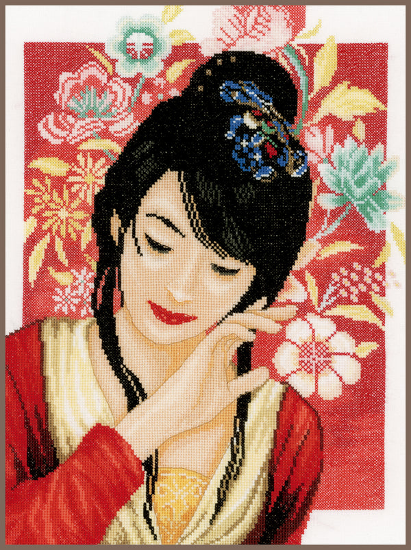 DIY Counted cross stitch kit Asian flower girl