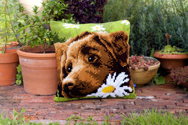 DIY Cross stitch cushion kit Chocolate labrador