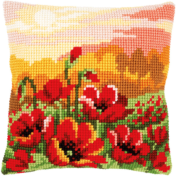 DIY Cross stitch cushion kit Poppy meadow
