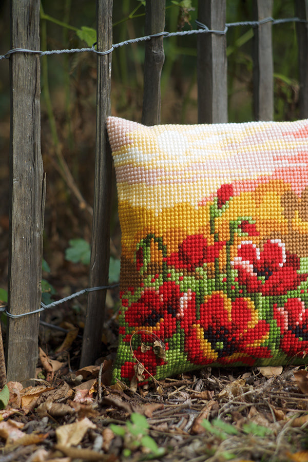 DIY Cross stitch cushion kit Poppy meadow
