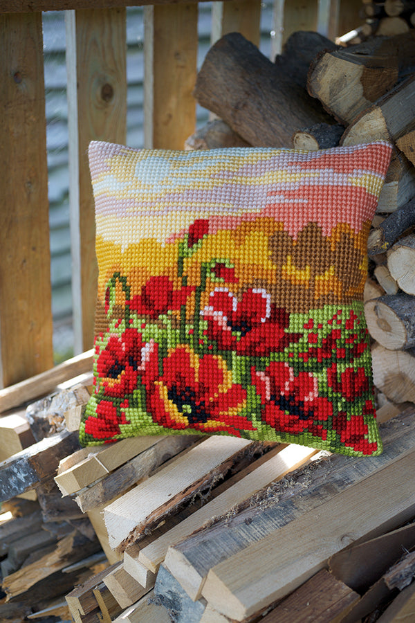 DIY Cross stitch cushion kit Poppy meadow