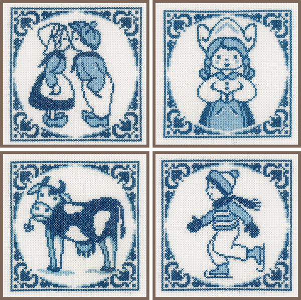DIY Counted cross stitch kit Delft blue set of 4