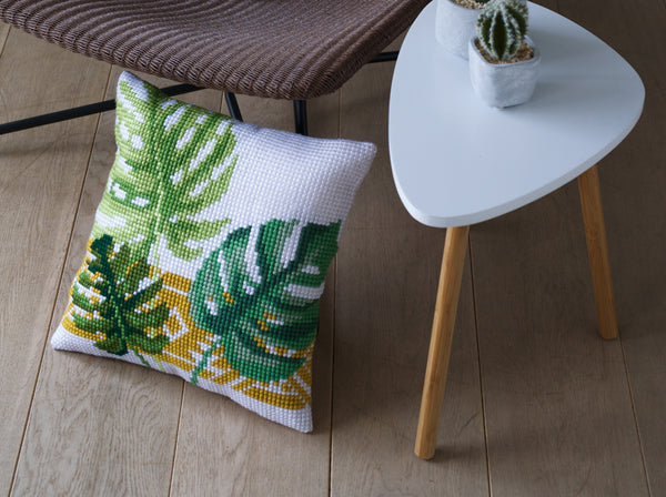 DIY Cross stitch cushion kit Botanical leaves