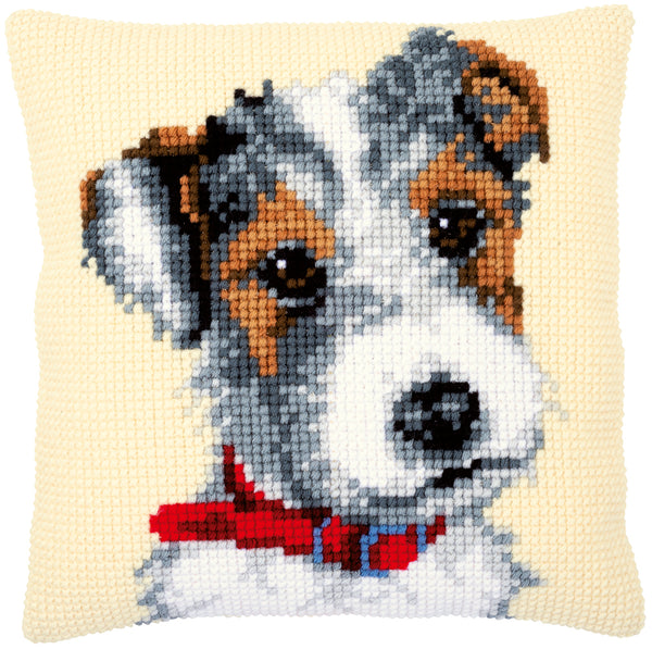 DIY Cross stitch cushion kit Dog with red collar