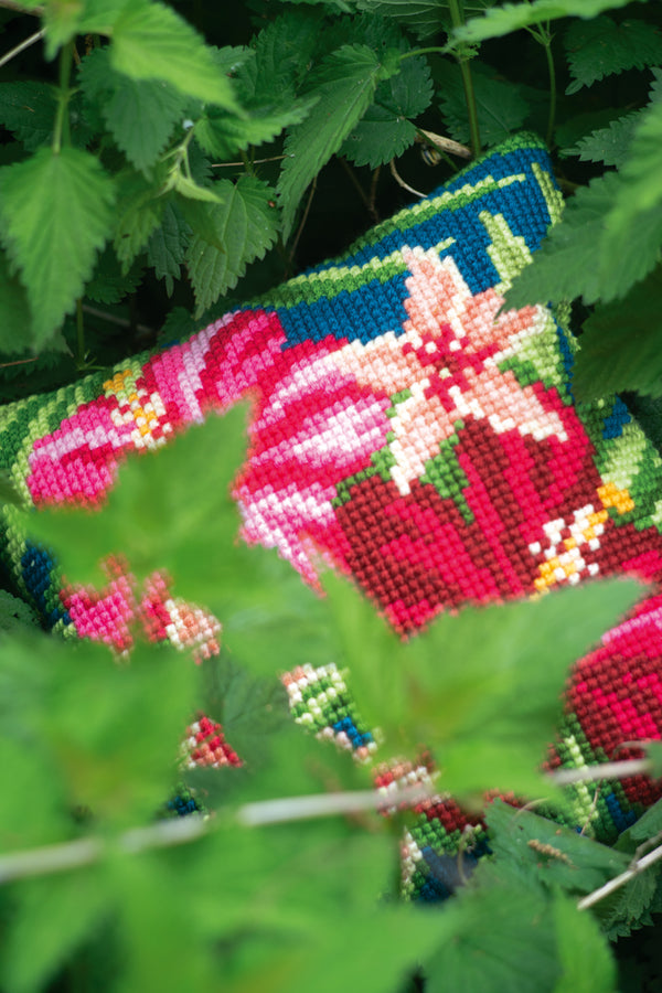 DIY Cross stitch cushion kit Botanical flowers