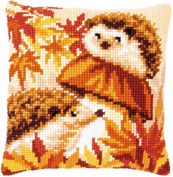 DIY Cross stitch cushion kit Hedgehogs on mushroom