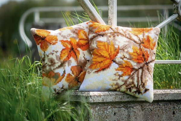 DIY Cross stitch cushion kit Autumn leaves