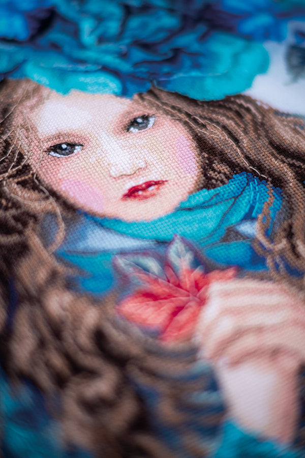 DIY Counted cross stitch kit Blue Flowers Girl 38 x 32 cm / 15.2