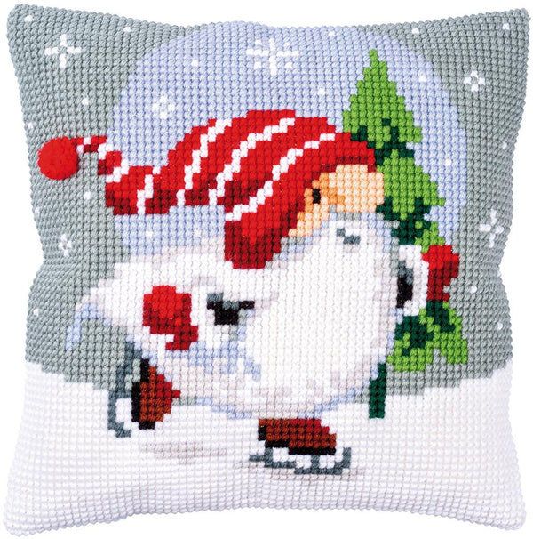 DIY Cross stitch cushion kit Christmas gnome on ice