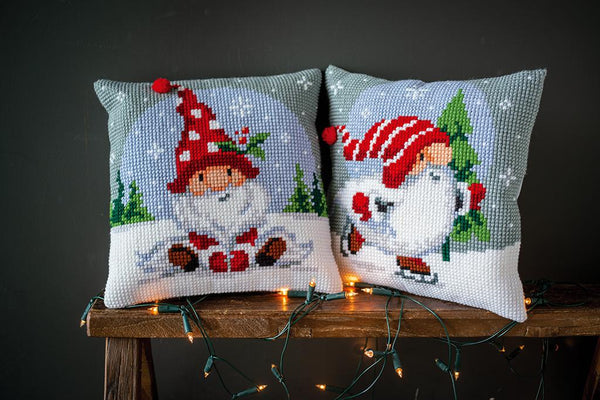 DIY Cross stitch cushion kit Christmas gnome on ice