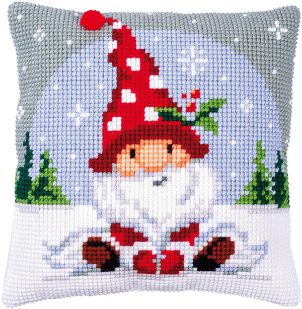 DIY Cross stitch cushion kit Christmas gnome in snow