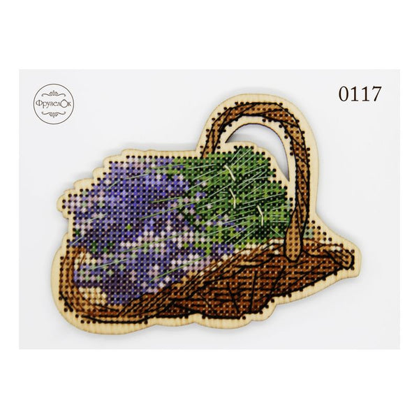 DIY Cross stitch kit on wood "Lavender" 3.9x3.1 in / 10.0x8.0 cm