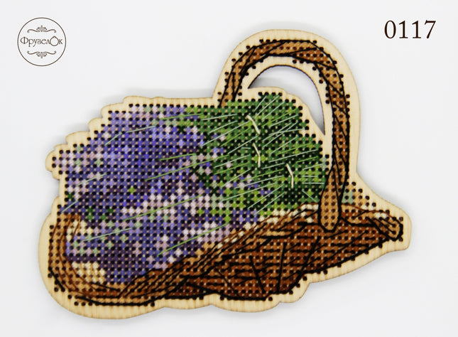 DIY Cross stitch kit on wood "Lavender" 3.9x3.1 in / 10.0x8.0 cm