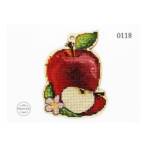 DIY Cross stitch kit on wood "Apple" 4.3x3.1 in / 11.0x8.0 cm