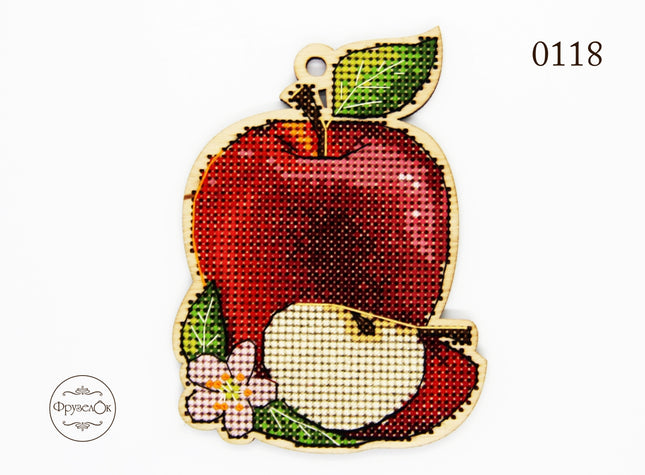 DIY Cross stitch kit on wood "Apple" 4.3x3.1 in / 11.0x8.0 cm