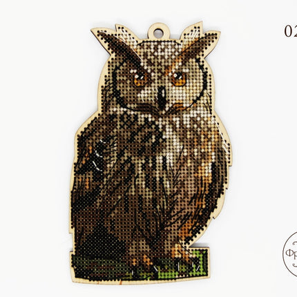 DIY cross stitch kit on wood "Owl", Christmas tree toy
