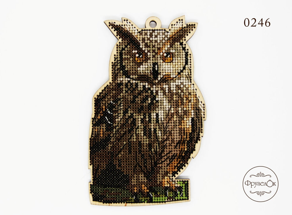DIY cross stitch kit on wood "Owl", Christmas tree toy