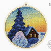 DIY cross stitch kit on wood "Quiet Evening", Christmas tree toy